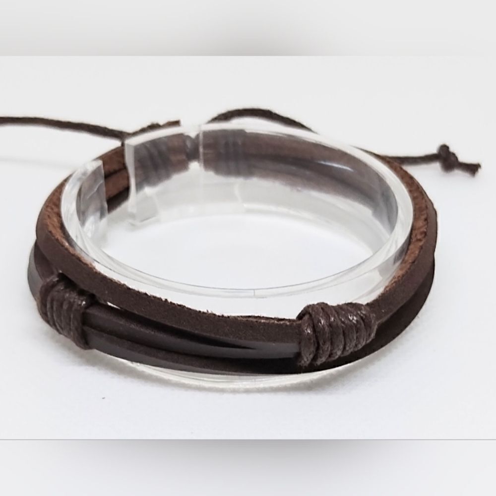 NEW‎ men's bracelet leather layered brown e25